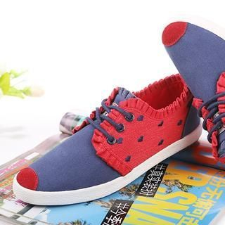 Renben Color-Block Heart Embroidered Frilled Sneakers