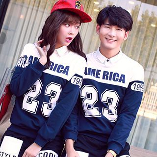 Azure Couple Colour Block Number Pullover