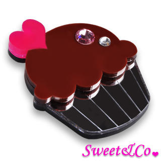 Sweet & Co. Swarovski Crystal Silver Chocolate Cupcake Pin Silver - One Size