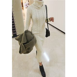 STYLEBYYAM Turtle-Neck Cable-Knit Long Dress