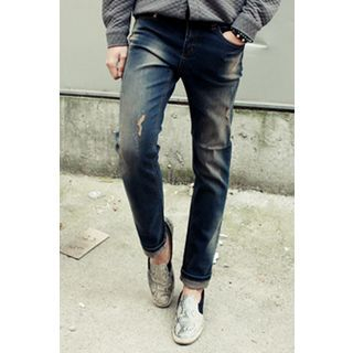 Ohkkage Striaght-Cut Distressed Jeans