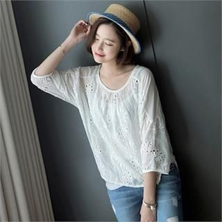 mayblue 3/4-Sleeve Eyelet-Lace Top