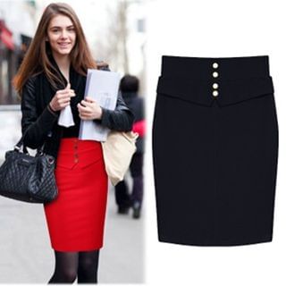 Flore Buttoned Pencil Skirt