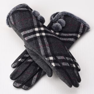 RGLT Scarves Pompom-Accent Plaid Gloves