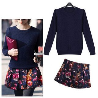 Shantal Set: Sweater + Floral A-Line Skirt