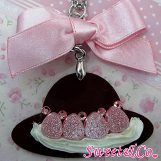Sweet & Co. Sweet Pink Ribbon Swarovski Crystal Strawberry Choco Hat Necklace Silver - One Size