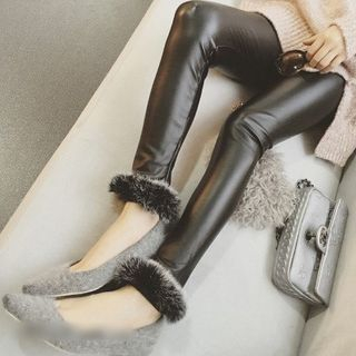 QZ Lady Faux Leather Furry Trim Leggings