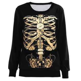 Omifa Skeleton-Print Pullover Black - One Size