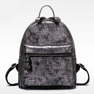 BeiBaoBao Faux-Leather Croc-Grain Backpack