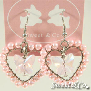 Sweet & Co. Sweet Lover Pink Heart Butterfly Earrings