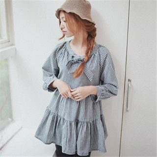 11.STREET Stitching Bow Long-Sleeved Dress