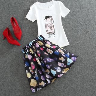 trendedge Set : Short Sleeved Print T-shirt + Skirt