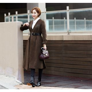 ssongbyssong Collarless Wool Blend Coat with Belt
