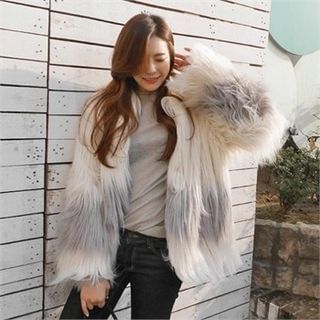 LIPHOP Color-Block Faux-Fur Jacket