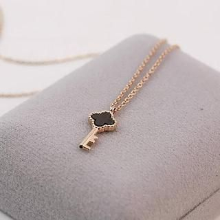 Love Generation Set: Four-Leaf Clover Key Necklace + Bangle Black & Gold - One Size