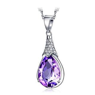 BELEC White Gold Plated 925 Sterling Silver Water Drop Shape Pendant with Purple Cubic Zirconia and 45cm Necklace