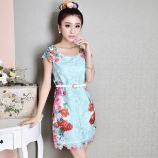 Halona Short-Sleeve Floral Lace Dress
