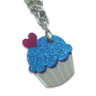 Sweet & Co. Sweet Glitter Blue Mirror Cupcake Silver Necklace