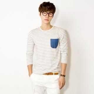 Striped Denim-Pocket T-Shirt