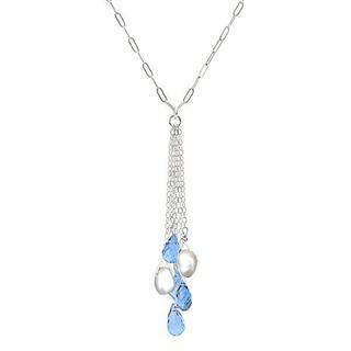 Keleo Silver, Fresh Water Pearl, Blue Topaz Necklace 