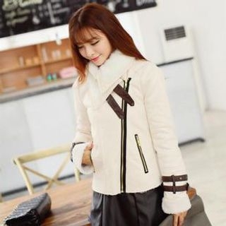 SUYISODA Faux-Leather Side-Zip Jacket
