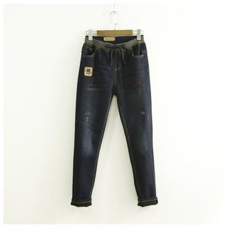 Ranche Appliqu  Drawstring Washed Jeans