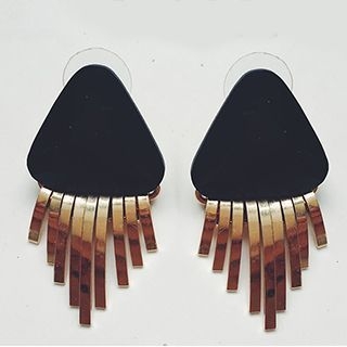 metoo Black Gemstone Fringed Earrings / Rhinestone Triangle Earrings