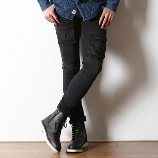 MODSLOOK Cargo-Pocket Washed Slim-Fit Jeans