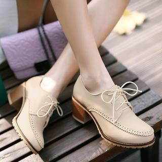 Colorful Shoes Perforated Chunky Heel Oxford Shoes