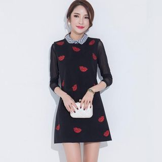 LROSEY Sleeveless Embroidered-Lip Dress