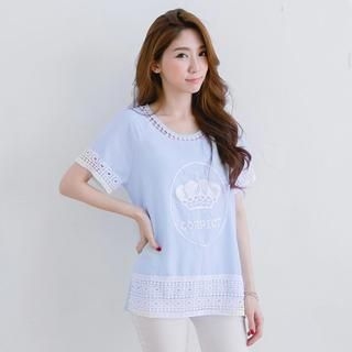 Tokyo Fashion Crochet-Trim Appliqué Short-Sleeve Top