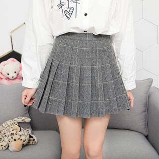 High Rise Plaid Pleated Mini A-Line Skirt