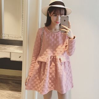 Colorful Shop Long-Sleeve Dotted Shirred Dress