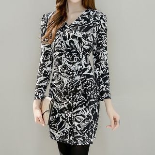 Aikoo Long-Sleeve V-Neck Printed Dress