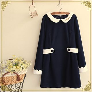 Fairyland Long-Sleeve Color Block Collared Dress