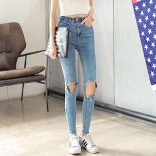 SUYISODA Distressed Pencil Denim Jeans