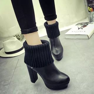 Forkix Boots Fold Over Chunky Heel Platform Ankle Boots