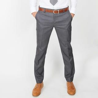 Pinstripe Flat-Front Pants