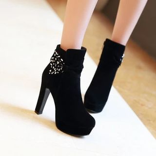 Shoes Galore Bow Accent Chunky Heel Platform Ankle Boots