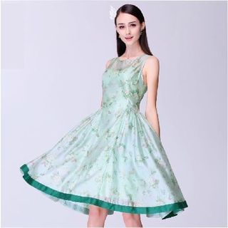 Sentubila Sleeveless Floral Print A-Line Dress