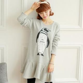 Chuvivi Long-Sleeve Penguin Print Ruffle Dress