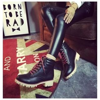BAYO Block Heel Lace Up Short Boots