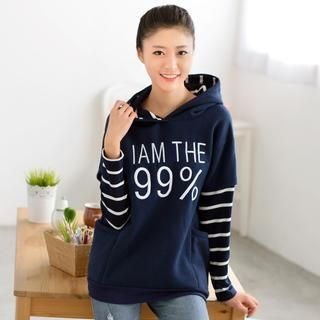 59 Seconds Inset Striped T-Shirt Lettering Hooded Pullover