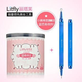 Litfly Double Ended Blackhead Remover + Cotton Swabs (Charcoal)  1 pc + 200 pcs
