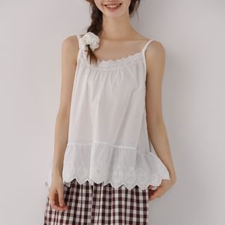 Scoop Neck Plain Embroidered Eyelet Camisole Top