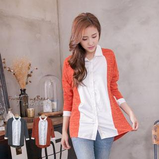 RingBear Two-Tone Contrast Knit Blouse