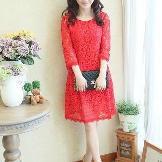 XINLAN 3/4-Sleeve Lace Dress