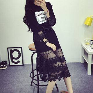 KASA Lace Panel Letter Pullover Dress