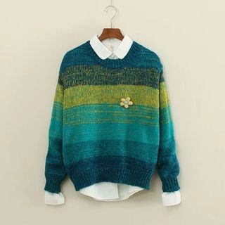 Mushi Colour Block Floral Applique Sweater