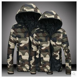Hansel Couple Matching Camouflage Print Hooded Padded Jacket